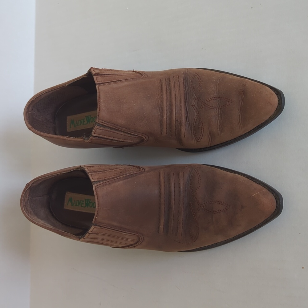 Vintage Maine Woods Dude Leather Tooling Cowgirl Western Ankle Shooties 9M Brown - Picture 7 of 16